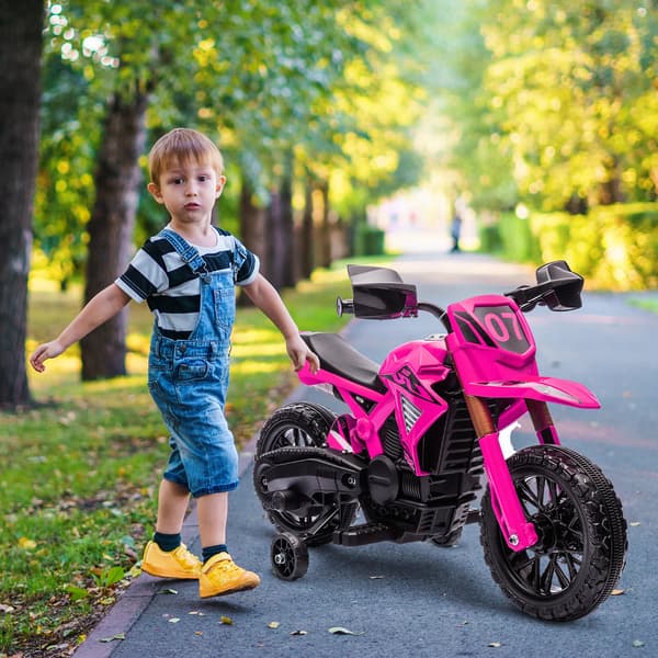 Elektrisk motorcykel, stödhjul, åkleksak, Rosa