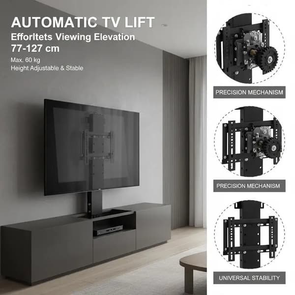 Motoriserat TV-lyftfäste, Höjdjusterbart, Maxlast 60 kg, Silver