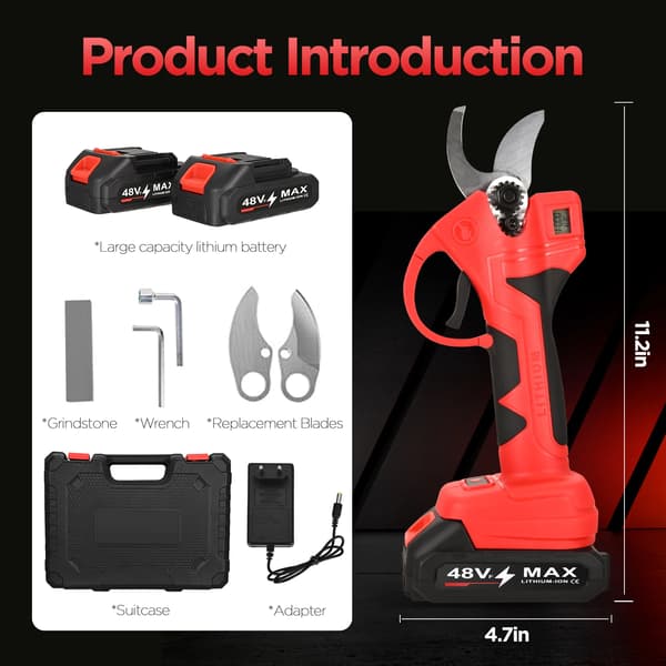 Trådlös elektrisk sekatör, borstlös motor, lättviktsdesign,21V 2000mAh