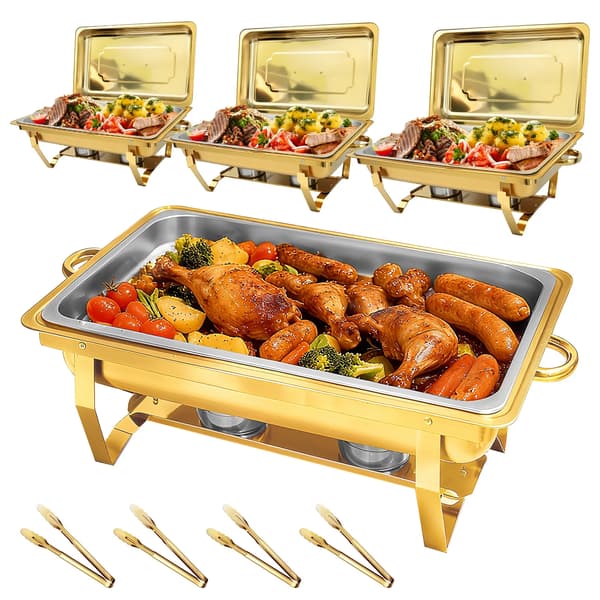 Chafing Dish, Guldbelagt Rustfrit Stål, 9 Quart Kapacitet,4 Pakke