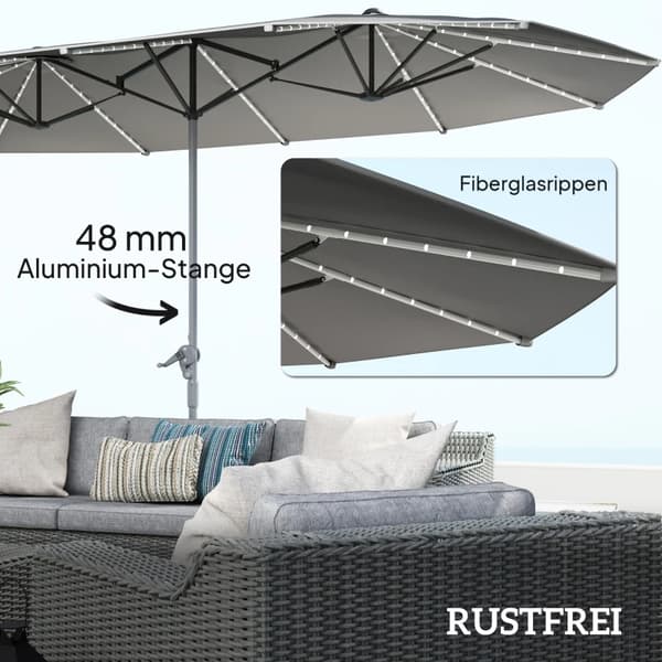 Terrassparasol, UV-skydd, Solenergi LED-lampor,Grå