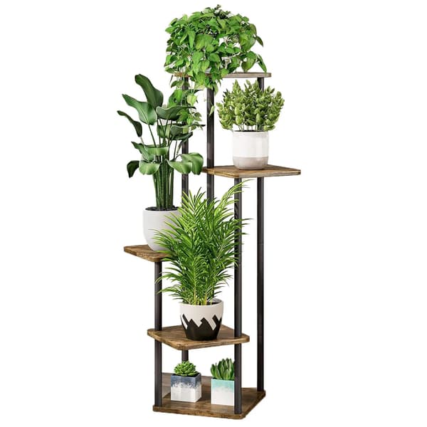 Plantebord, 5-lags design, robust metal- og trækonstruktion,sort