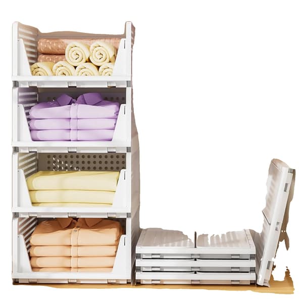 Förvaringslåda, Stapelbar, Fällbar,4Pcs-Beige