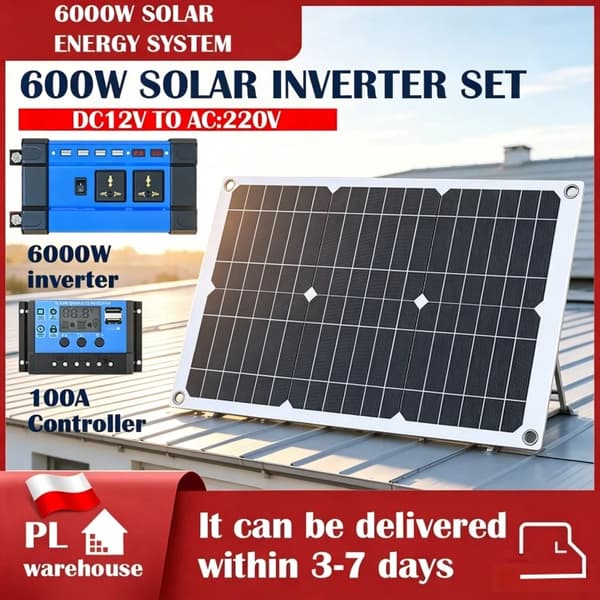 Solenergisystem, 600W højtydende panel, 12V controller,6000W 220V