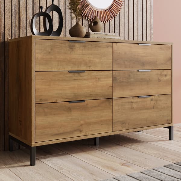 Skænk, Seks Skuffer, Rustik Industriel Design,A