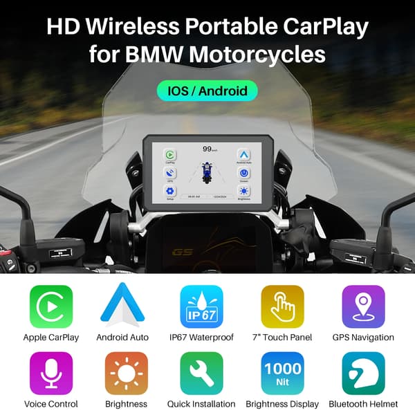 Motorcykelnavigator, trådlös CarPlay, Android Auto-funktioner,B7