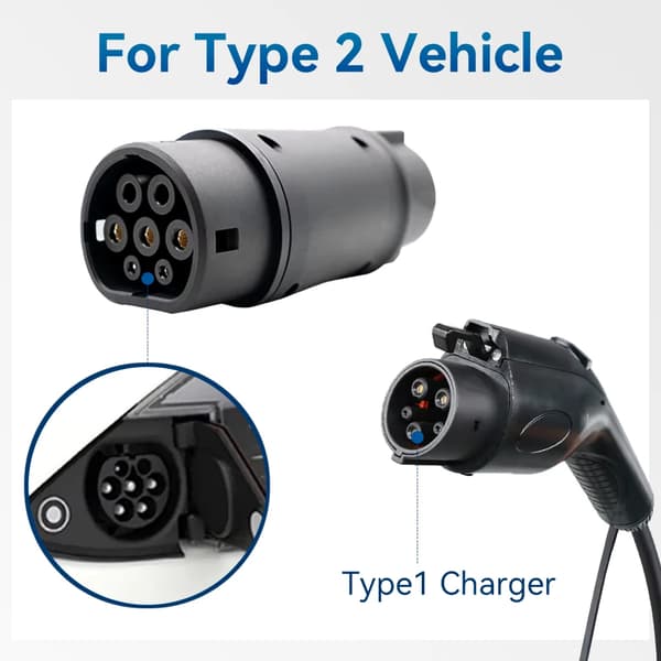 Elbiladapter, hög ström, vattentålig design,Typ1 till Typ2