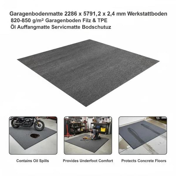 Garagegolvmatta, Oljeabsorberande, Slitstarkt Skydd, GRÅ