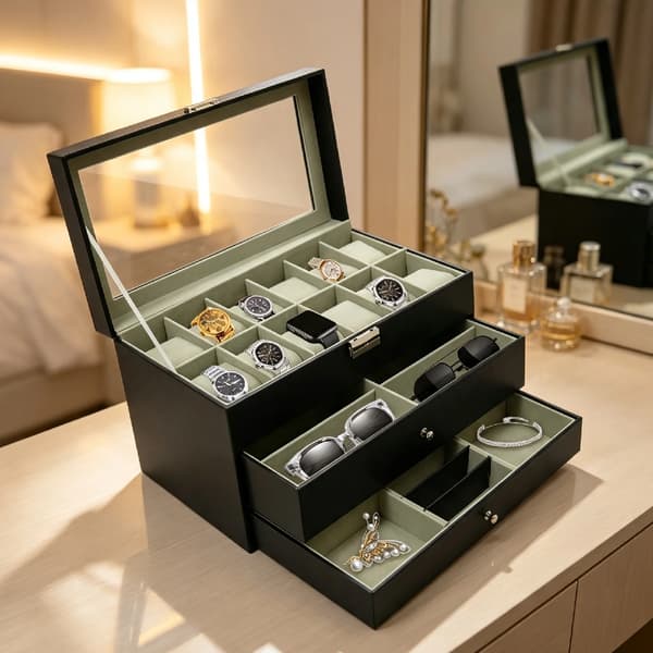 Smyckesdisplay, 3-nivå lagring, modern design,Svart