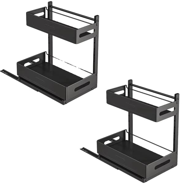 Skab Organizer, Utrækkelig Design, Justerbar Opbevaring,Sort-A-2Stk