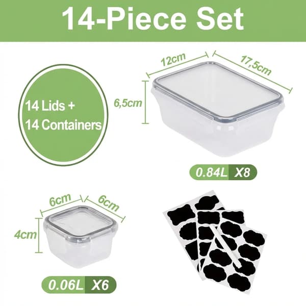 Matförvaringsbehållare, lufttät design, stapelbara för enkel förvaring,14PCS