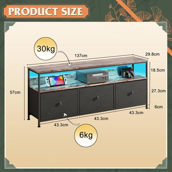 TV-stander, LED-belysning, multifunktionel opbevaring,Sort 137×29.8×57cm