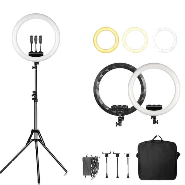Ring Light, Dæmpbar Lysstyrke, 360° Rotation,184cm Sort