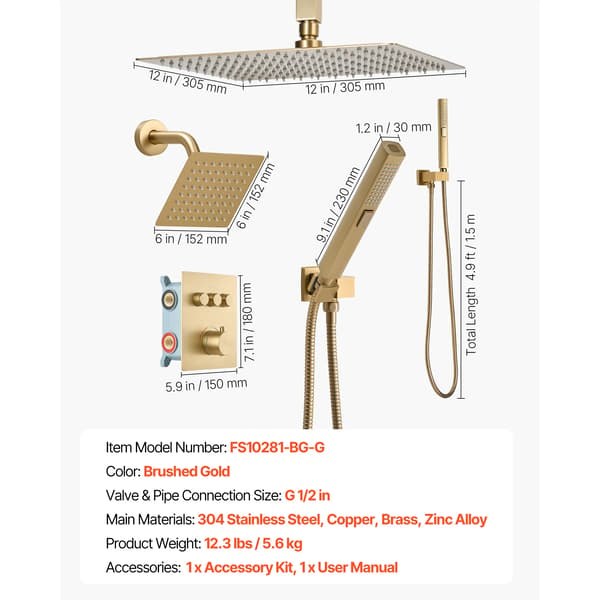Duschkranset, 3-i-1 System, Hållbar Design,12in Typ2