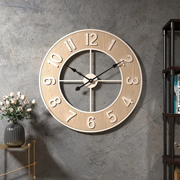 Väggklocka, 60 cm diameter, cirkulär form, visardisplay, tyst mekanism, järnmaterial