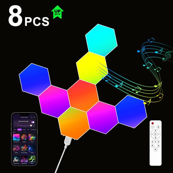 Hexagon Lys, Smart Kontrol, Musik Synk,Hexagon Lys 8PCS