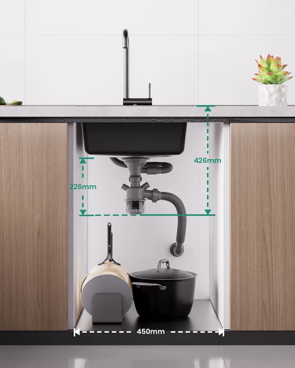 Køkkenvask, Komposit Granit, Pladsbesparende Design,Grafit Sort