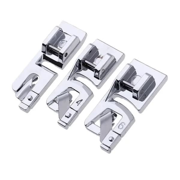 Narrow Rullet Kantpresserfod Sæt, Holdbart Metal, Alsidige Størrelser,3pcs