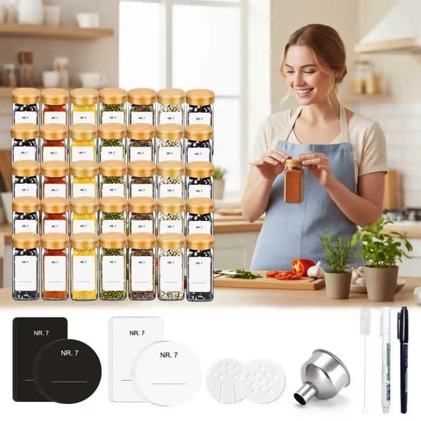 Kryddburkar Set, Lufttäta Glasbehållare, Bambulock,35PCS