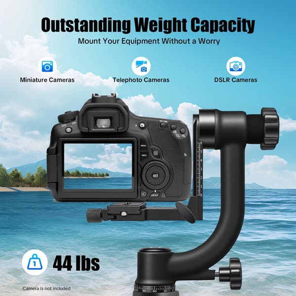 Gimbal Stativhoved, 360° Rotation, 20 kg Belastningsevne,sort