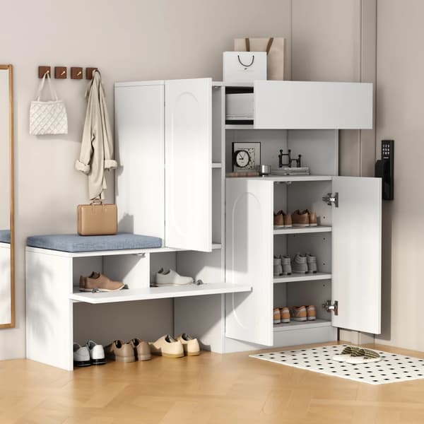 Sko cabinet, böjda dörrar, vikdesign,Vit