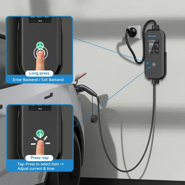 Bærbar EV-lader, Bluetooth-kontrol, holdbar TPU-kabel,sort