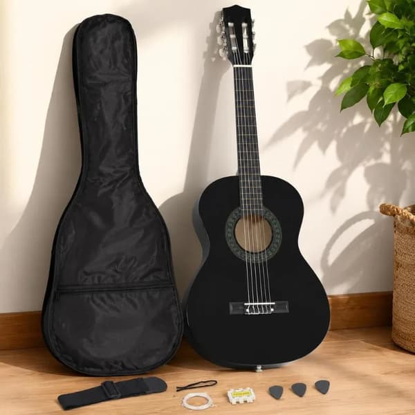 Gitarr, Solid Baswood Konstruktion, Komplett Nybörjarpaket,Svart