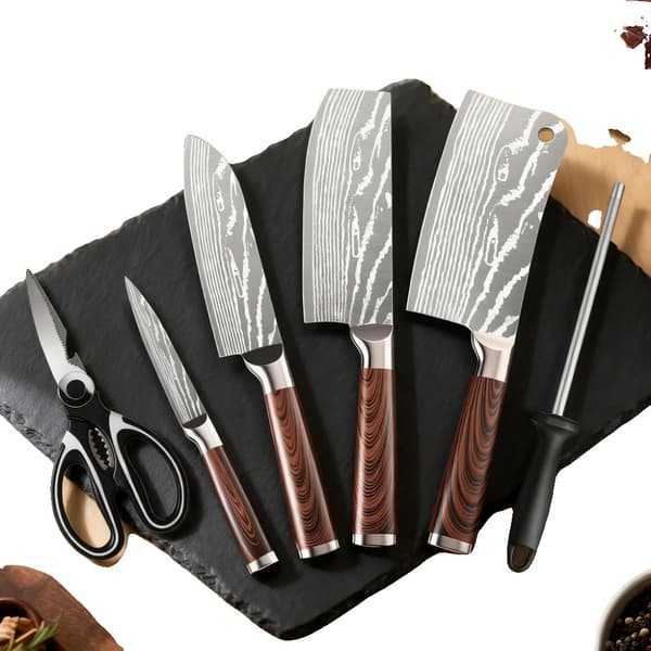 Knivset, Högkvalitativt Kolstål, Ergonomisk Design,6PCS