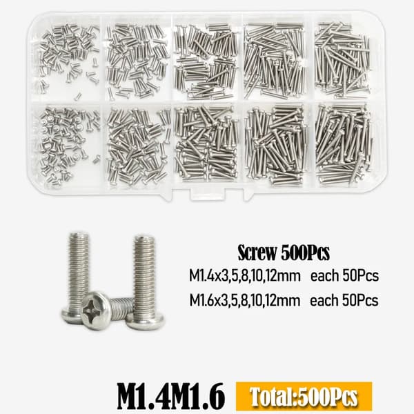 Hex Hoved Skruer Sæt, 304 Rustfrit Stål, Phillips Drive Stil,M1.4 M1.6 (500Pcs)