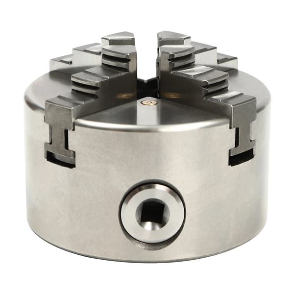 Svarvchuck, 4-kämsdesign, manuell drift,Silver, 4Jaw