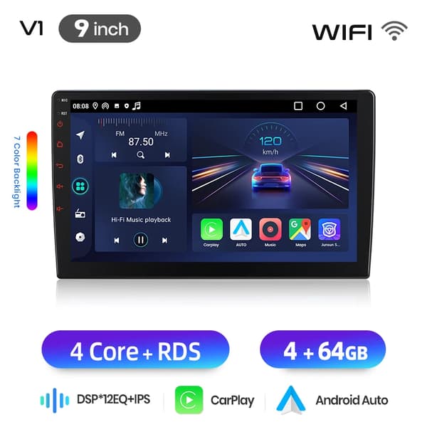 Bilradio, multimediafunktioner, smartphoneintegration, kompatibel med BMW E39 1995-2003,V1 (4G 64G) 9"
