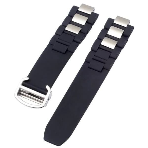 Urrem, Silikone Materiale, Kompatibel med Traditionelle Ur,Sort sølv, 20-10mm-c