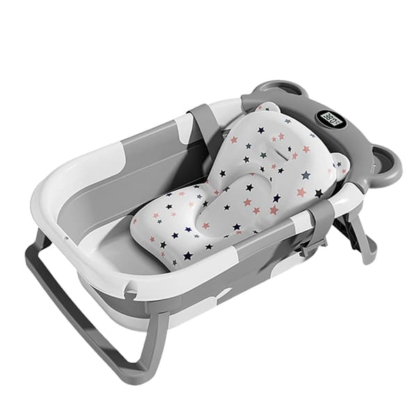 Babytub, inbyggd termometer, bärbar design, grå