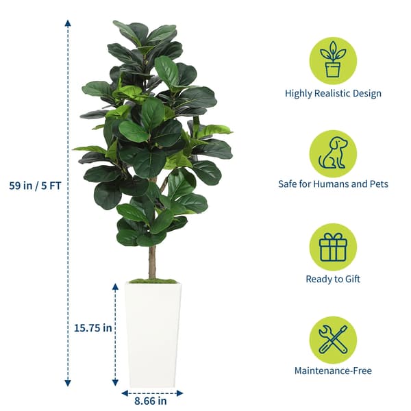 Fiddle Leaf Fig Træ, Realistisk Design, Nem Pleje,5FT 150cm