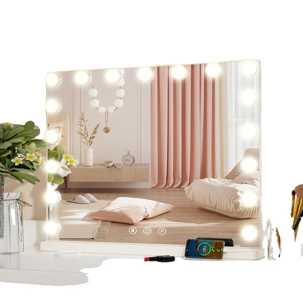 Makeup Spejl, 17 LED Lygter, Dæmpbar med 3 Farvemode,HVID