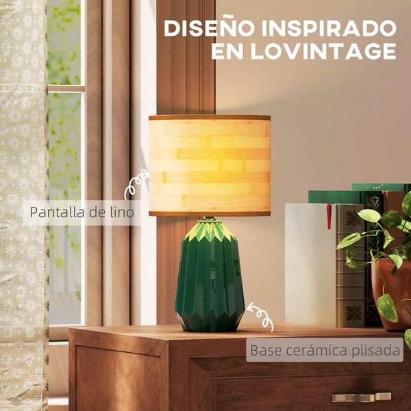 Skrivebordslampe, Keramisk Base, Retro Stil Linned Skærm,Tilpasset farve