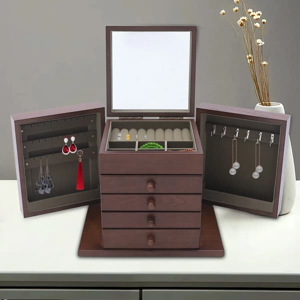 Smykkeskrin, Stort Trædesign, Multi-Compartment Opbevaring,Brun