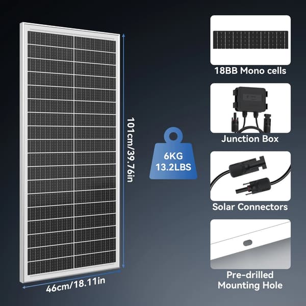 Solpanel, Hög Effektivitet, Off-Grid Kompatibel,100W x 1