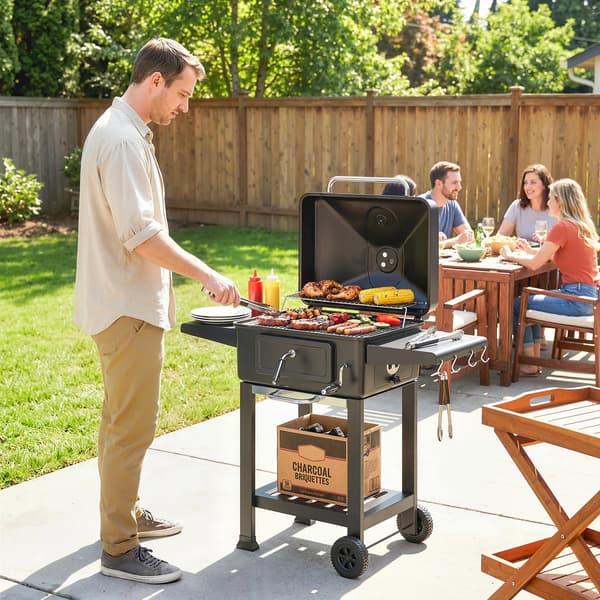 Kolgrill, Justerbara Ventiler, Bärbar Design,svart