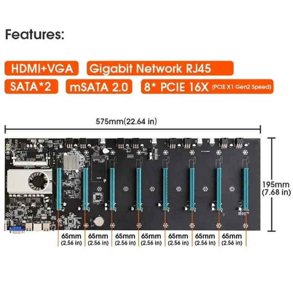 Mining bundkort, 8 PCIe slots, DDR3 understøttelse,Moderkort