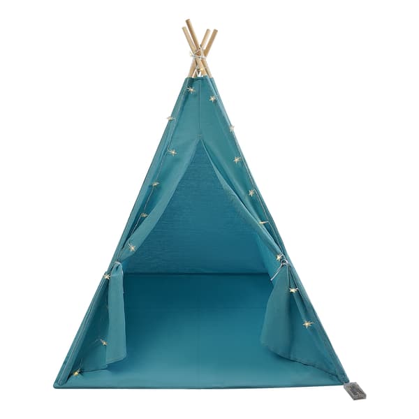 Teepee Telt, Bomuld og Linned, Indendørs og Udendørs Brug,Blå