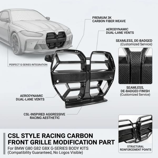 Framgrill, Kolfiber Material, Direkt Ersättning,svart