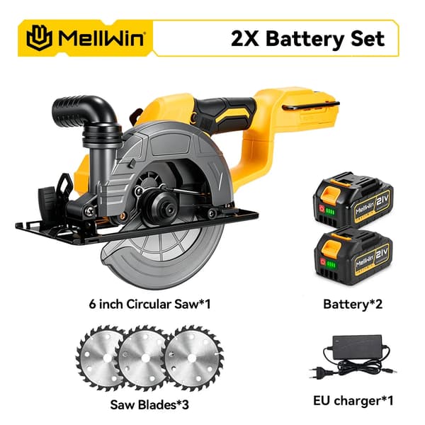 Cirkelsåg, Justerbar Skärvinkel, Borstlös Motor, 2xBatteri set