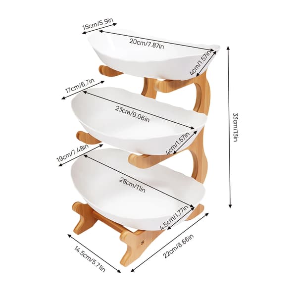 Fruktskålställning, 3-nivådesign, halkfri bas,VIT