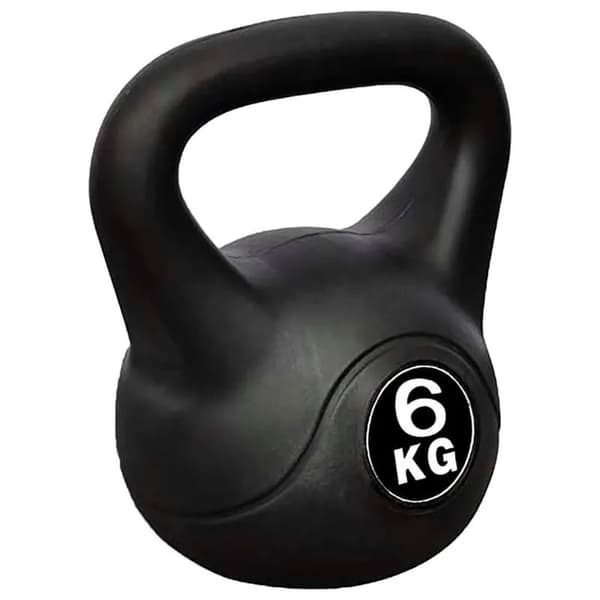 Kettlebell, 6 kg vægt, ergonomisk skridsikker greb,sort