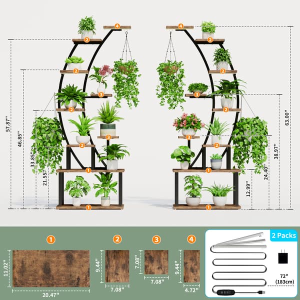Växtställning, Integrerade växtlampor, Multifunktionell design,Brun