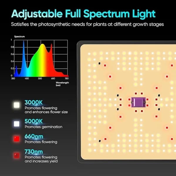 Væksttelt, Fuldspektret LED-lys, Effektivt ventilationssystem,sort