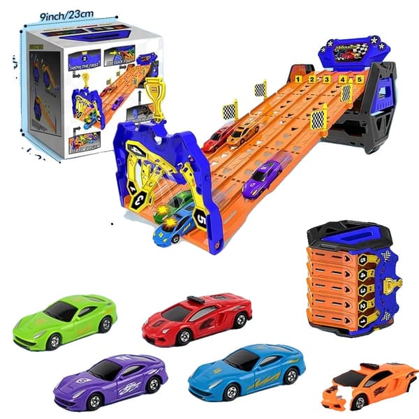 Racing Track Set, 5 Spår Konfiguration, Stöder Flera Spelare,Orange