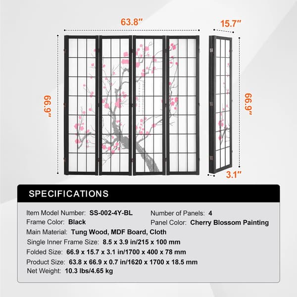 Rummdivider, Japansk Stil, Flytbare Paneler,4Panel Rhombus