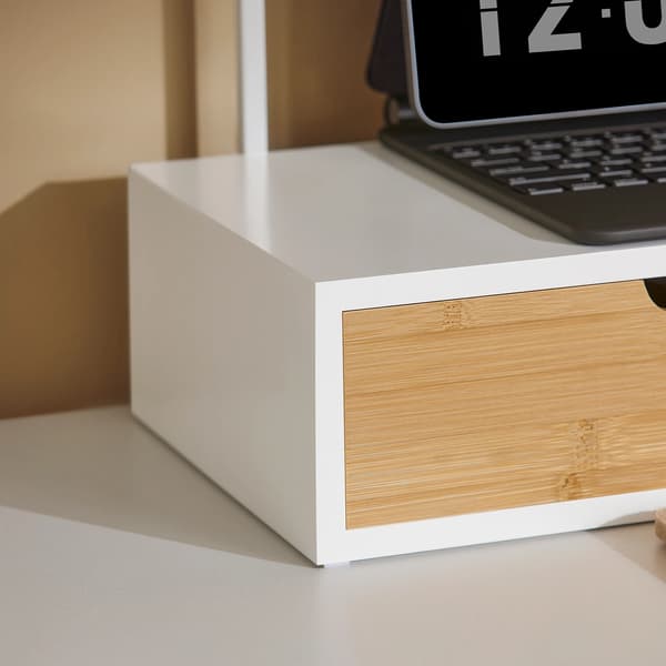 Monitorstand, Ergonomisk Design, Pladsbesparende Skuffer,HVID